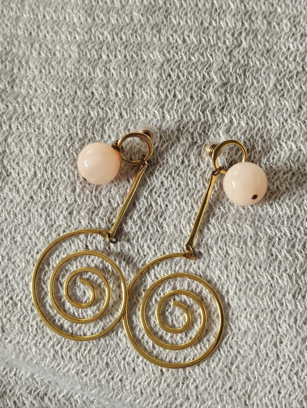 Biko Toronto Large Swirl Dangle Drop Earrings Hand Cast Studs Loop Pink Gold Guc